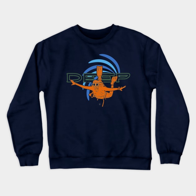 Deep silhouette of a scuba diver in an orange suit Crewneck Sweatshirt by PopArtyParty